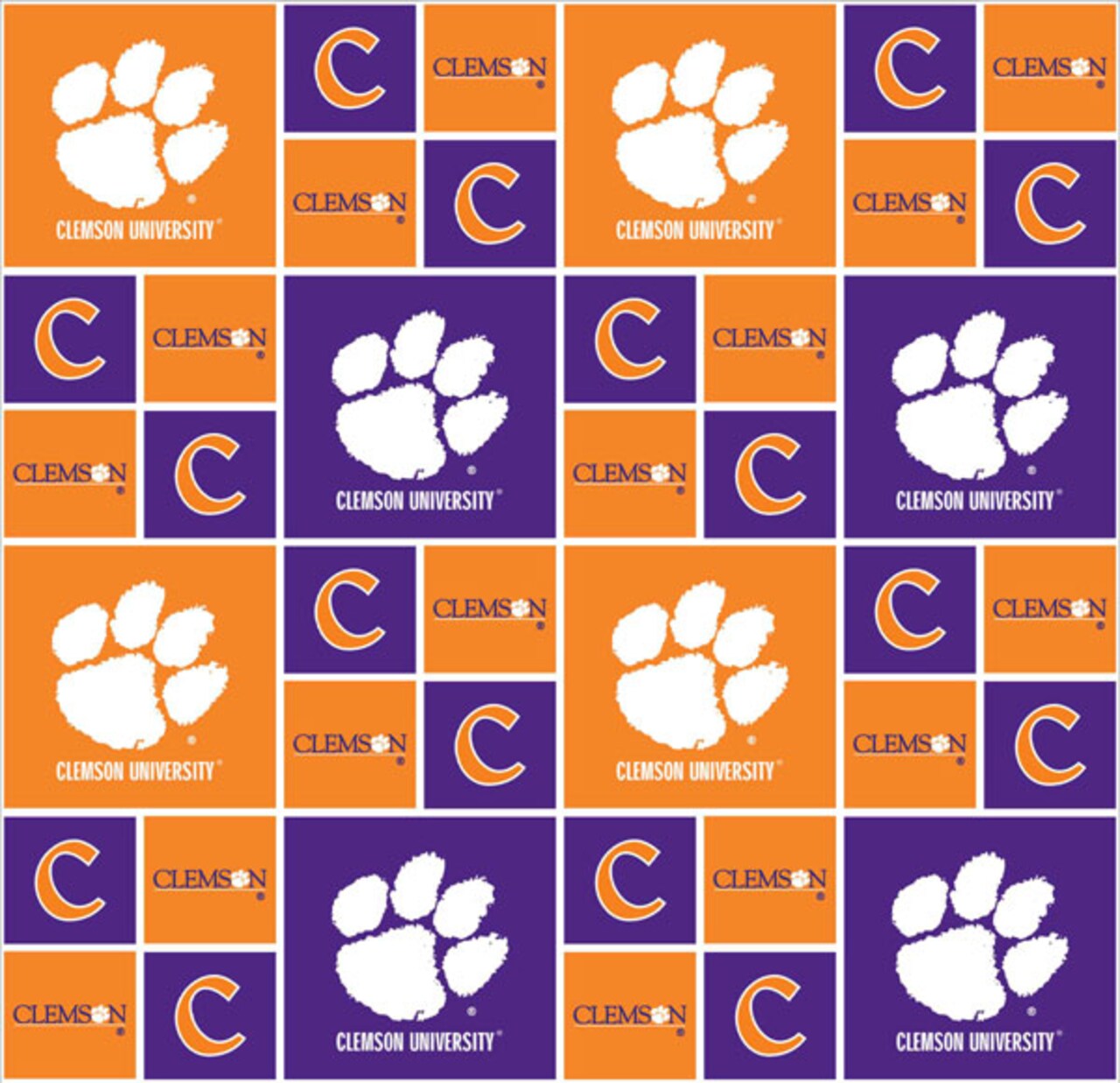 Sykel Enterprises-Clemson University Cotton Fabric-Clemson Tigers Geometric Cotton Quilting Fabric